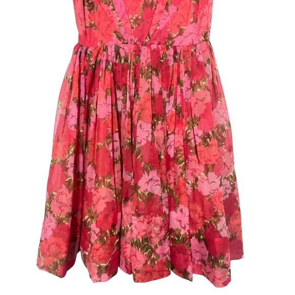 Vintage 1950s Sleeveless Red Pink Floral Swing Dress - Picture 6 of 15